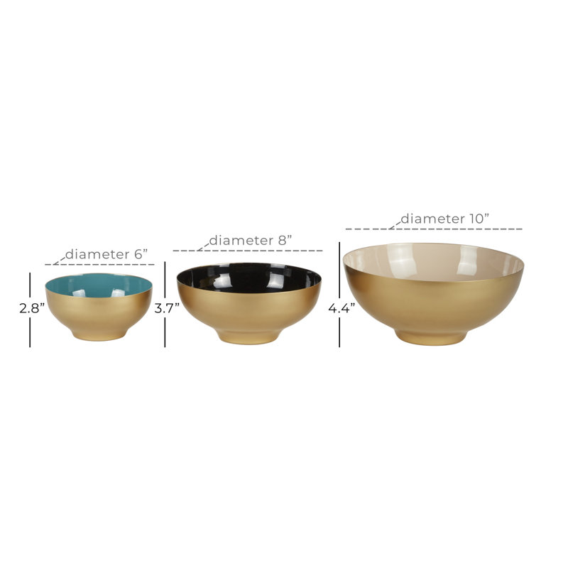 Multi-Colored Metal Decorative Bowls with Enamel Interior, Set of 3
