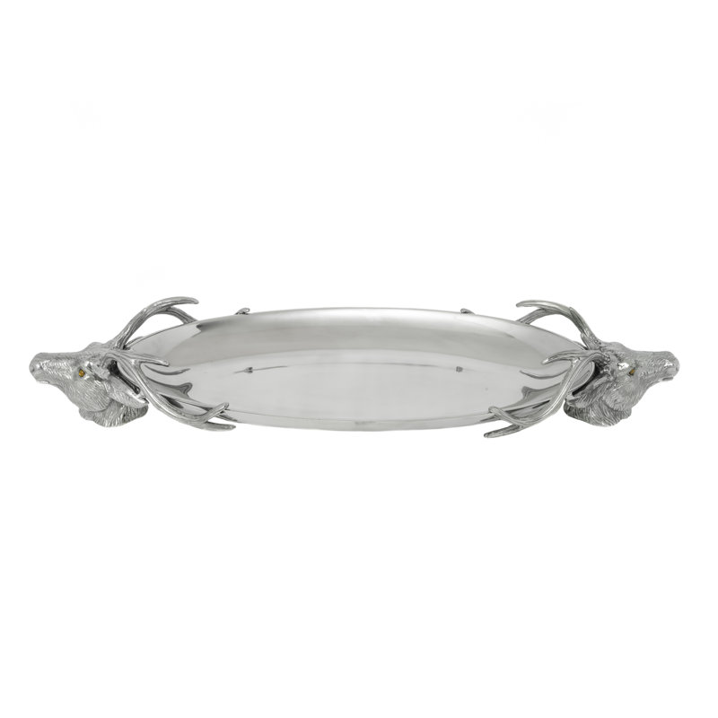 Arthur Court Aluminum Oval Tray with Elk Head Handles