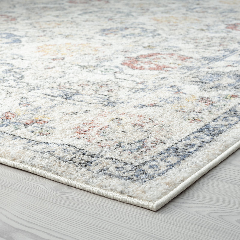 Ivory Medium Pile Oriental Synthetic Area Rug