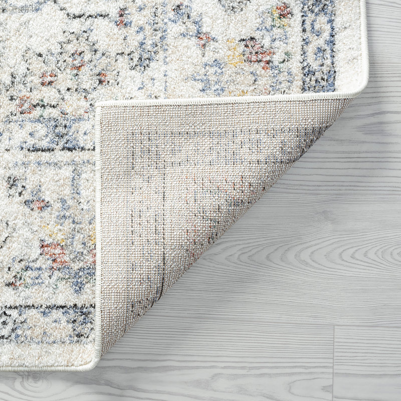 Ivory Medium Pile Oriental Synthetic Area Rug