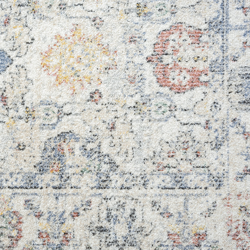 Ivory Medium Pile Oriental Synthetic Area Rug