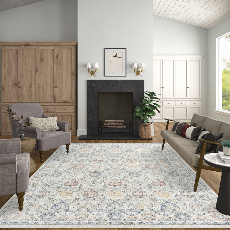 Ivory Medium Pile Oriental Synthetic Area Rug