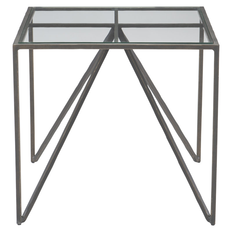 Aged Bronze Transitional Square End Table with Glass Top