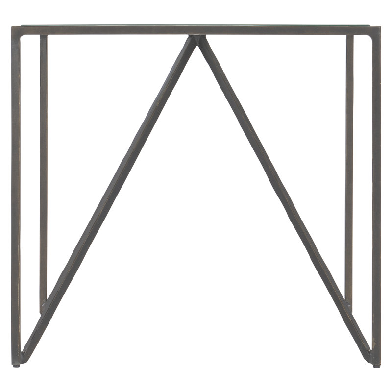 Aged Bronze Transitional Square End Table with Glass Top