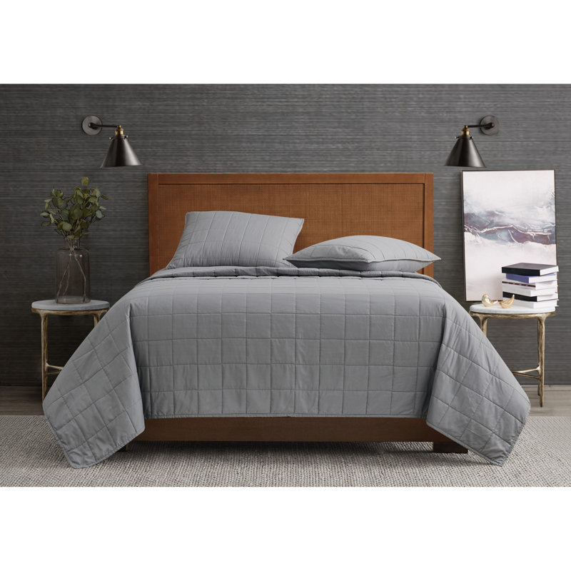 Full Grey Microfiber Quilt Set with Shams