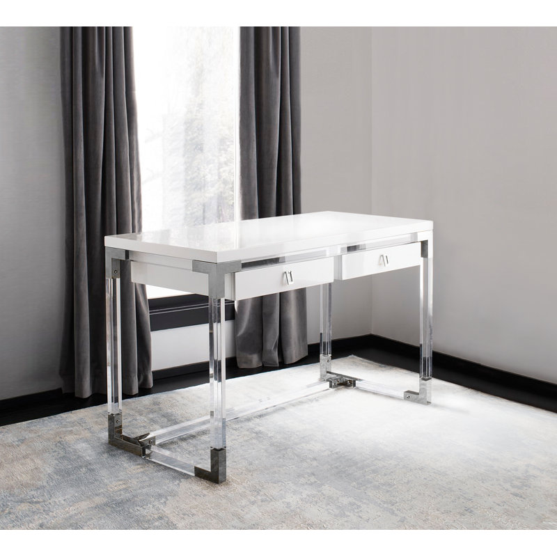 Elegante 24" White Lacquer & Lucite Desk with Drawers