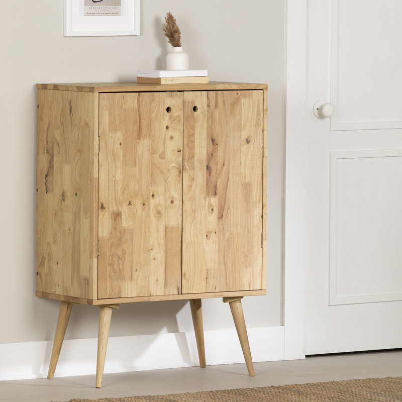 Scandinavian Natural Wood Buffet with Wine Glass & Bottle Storage