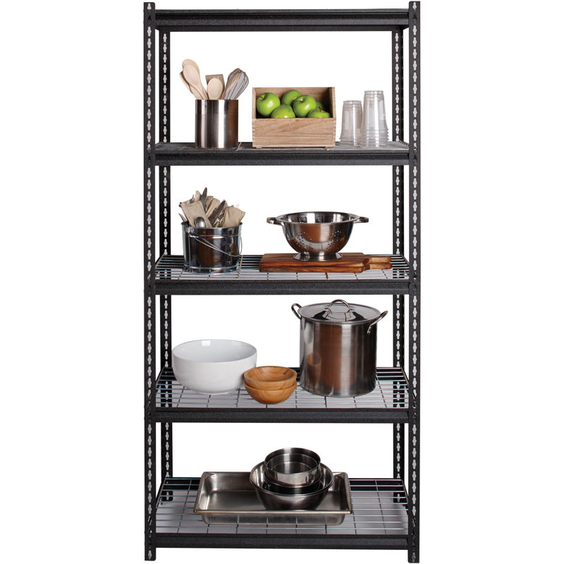 Black Steel Adjustable Wire Deck Shelving Unit, 72" x 36" x 18"