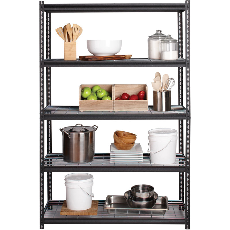 Adjustable Black Steel Wire Shelving Unit, 72"H x 48"W