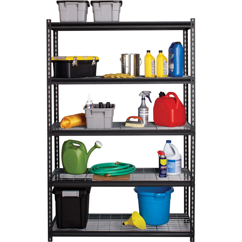 Adjustable Black Steel Wire Shelving Unit, 72"H x 48"W