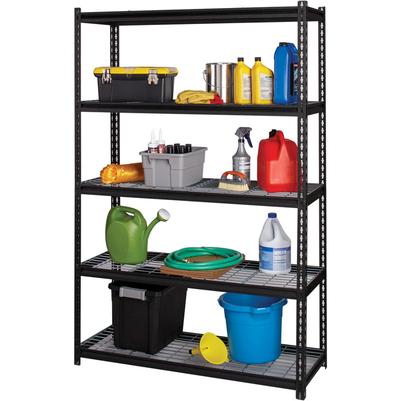 Adjustable Black Steel Wire Shelving Unit, 72"H x 48"W