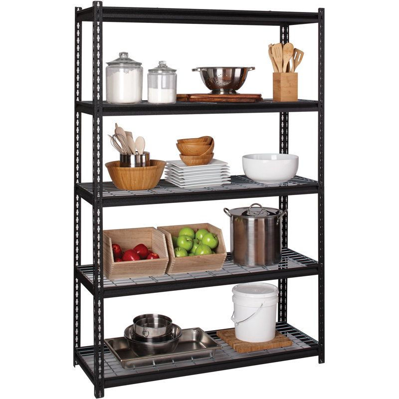 Adjustable Black Steel Wire Shelving Unit, 72"H x 48"W