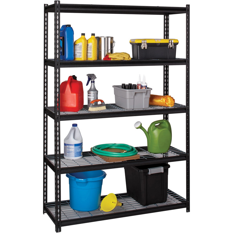 Adjustable Black Steel Wire Shelving Unit, 72"H x 48"W