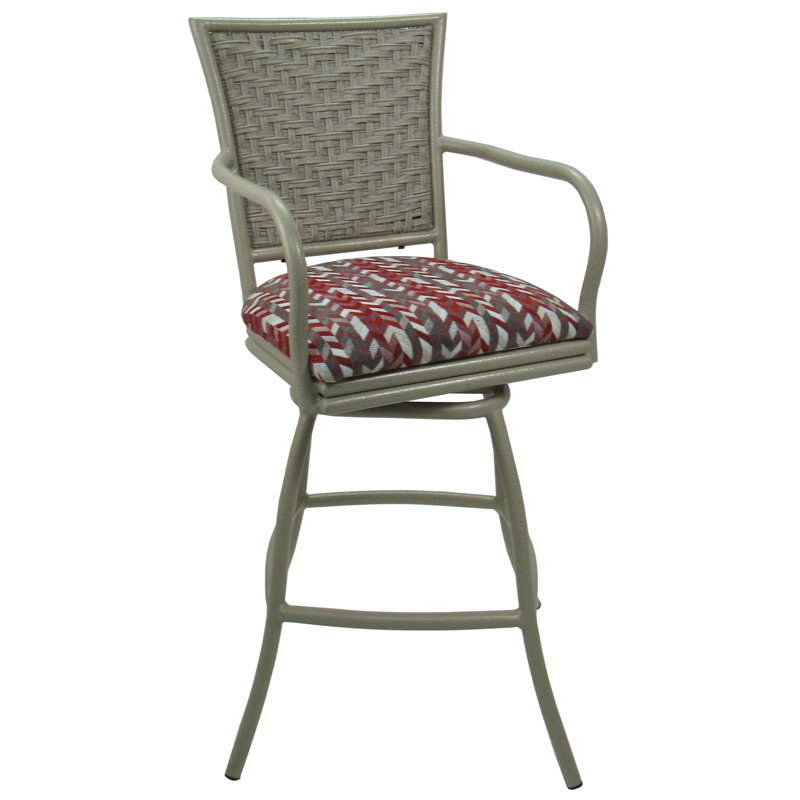 Erin On Beige 34" Swivel Upholstered Bar Stool in Dark Gray