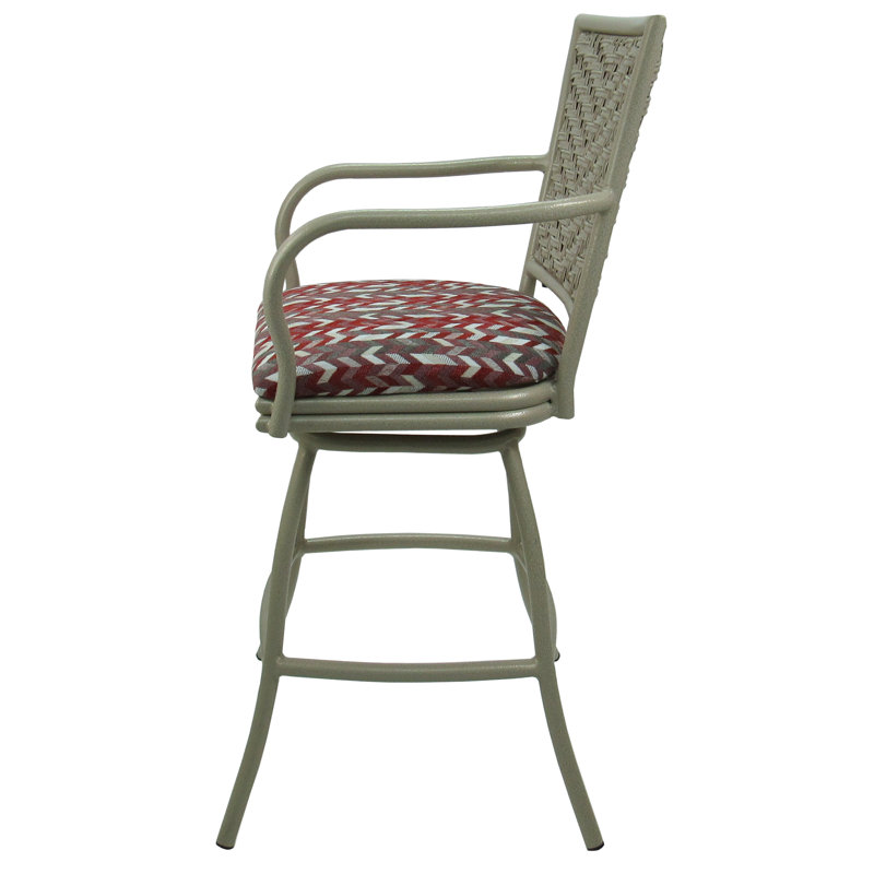 Erin On Beige 34" Swivel Upholstered Bar Stool in Dark Gray