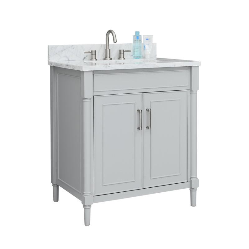 Light Gray Freestanding Single Vanity with Carrara Marble Top
