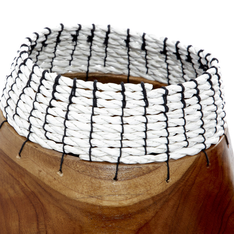 Bohemian Teak & Seagrass 9" Decorative Bowl Set with Stand