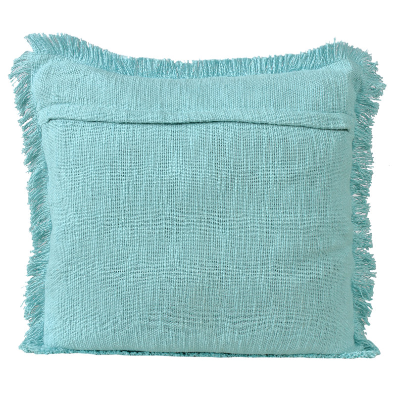 Aqua Blue Cotton Fringed 20" Square Throw Pillow