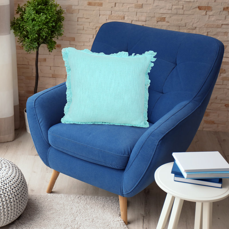 Aqua Blue Cotton Fringed 20" Square Throw Pillow
