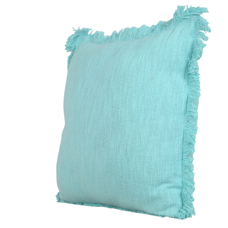 Aqua Blue Cotton Fringed 20" Square Throw Pillow