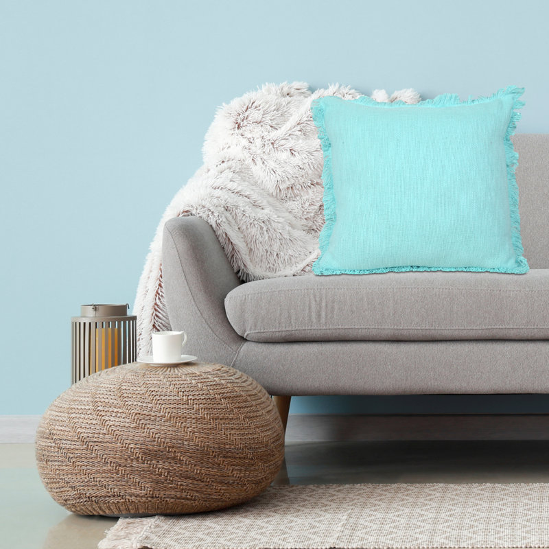 Aqua Blue Cotton Fringed 20" Square Throw Pillow