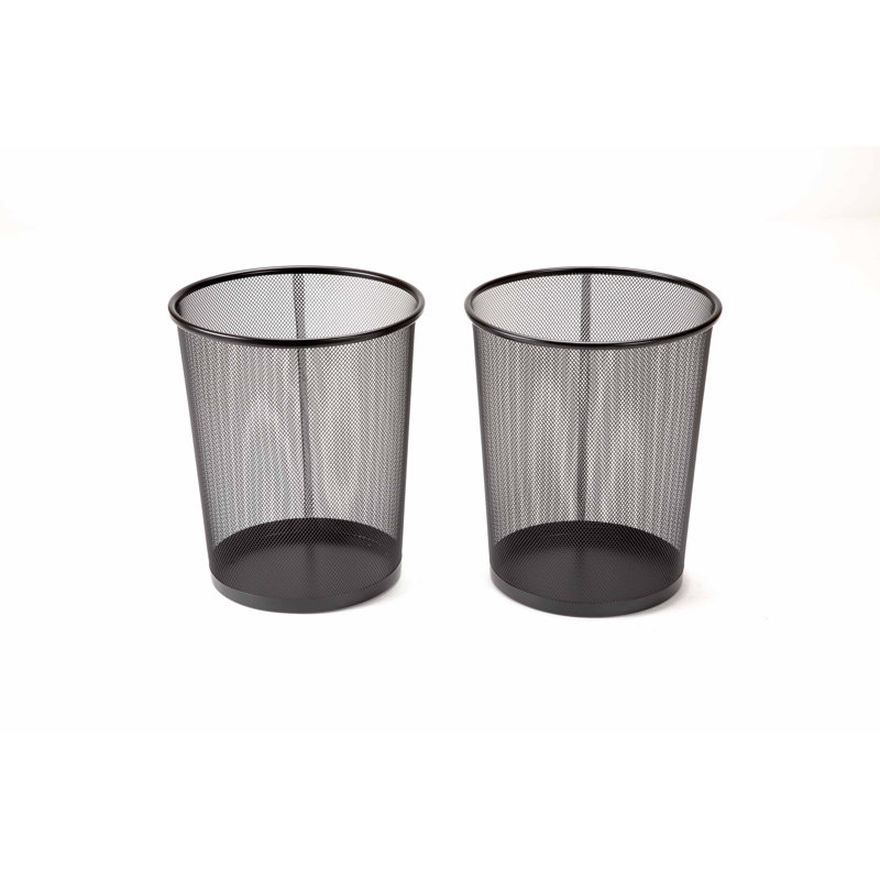 Black Steel Mesh Round Office Trash Can Set