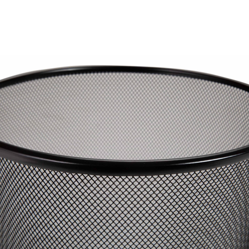 Black Steel Mesh Round Office Trash Can Set