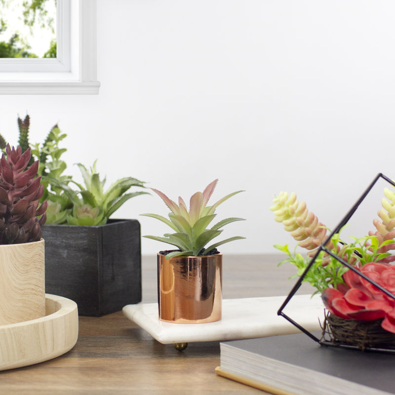 Rose Gold Potted Artificial Aloe Plant, 5" Height
