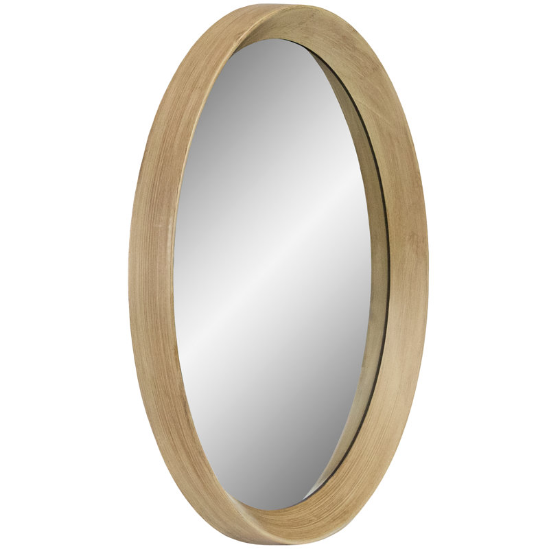 13" Round Gold Woodgrain Wall Mirror