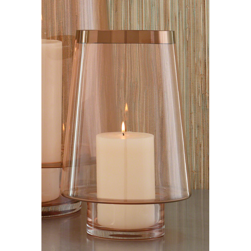 Clear Glass Hurricane with Gold Band, 14-inch