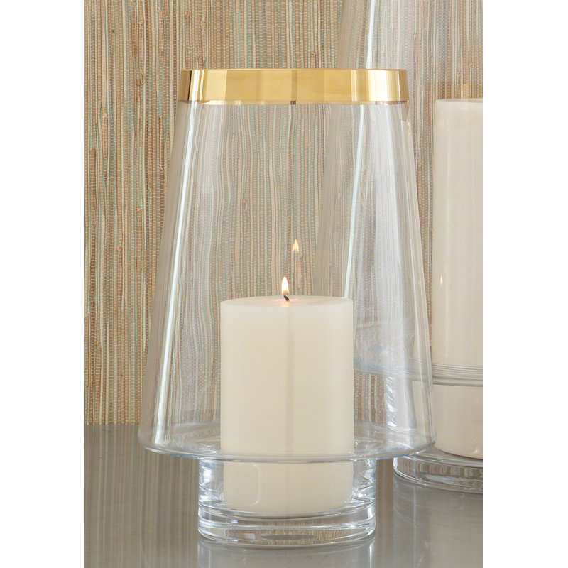 Clear Glass Hurricane with Gold Band, 14-inch