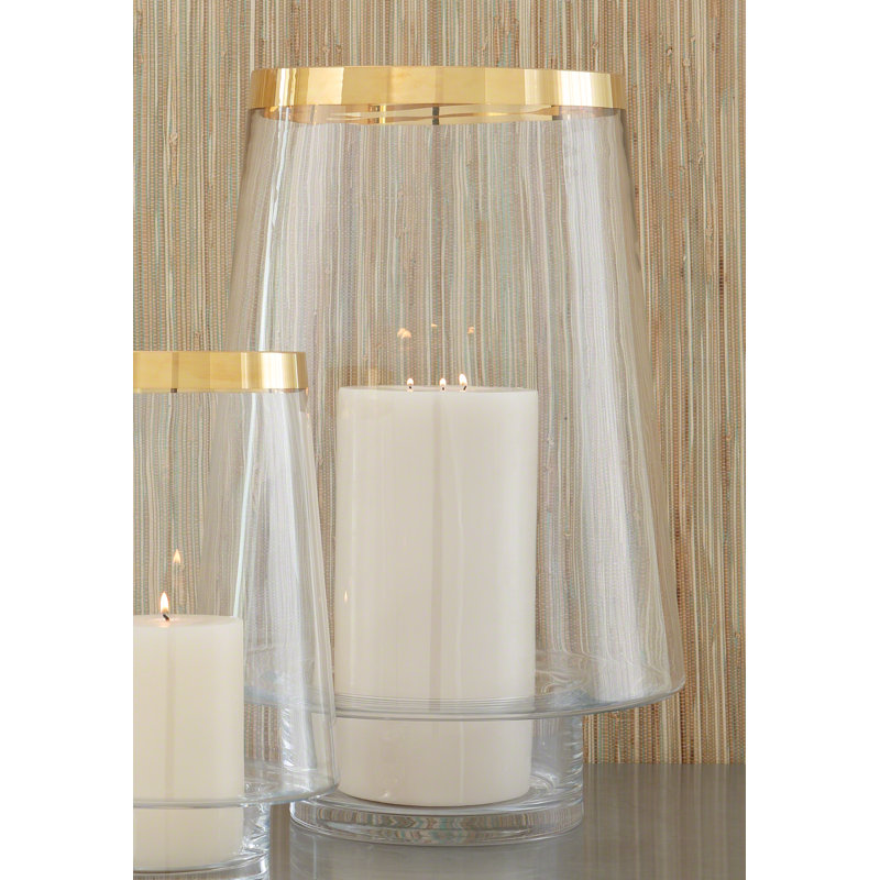 Elegant Bell-Shaped Glass Hurricane with 24k Gold Trim