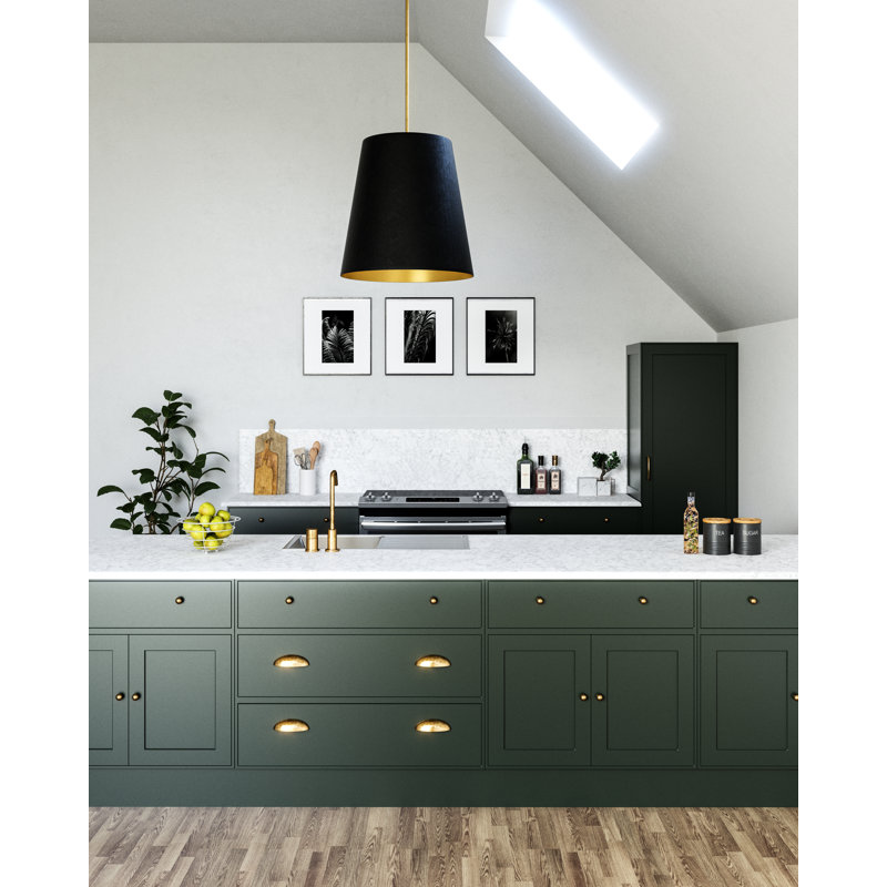 Gold and Black Linen Drum Pendant Light