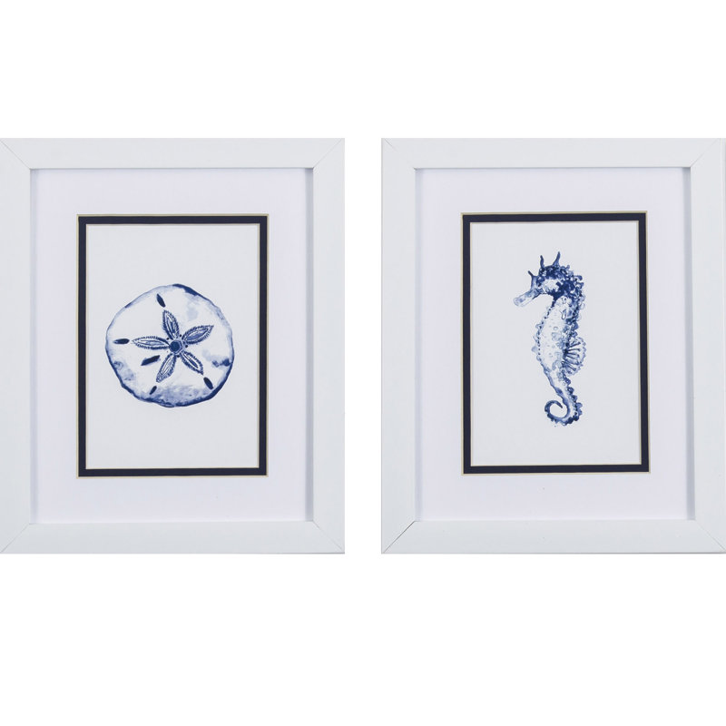 Blue Seahorse and Sand Dollar Framed Wall Art Set