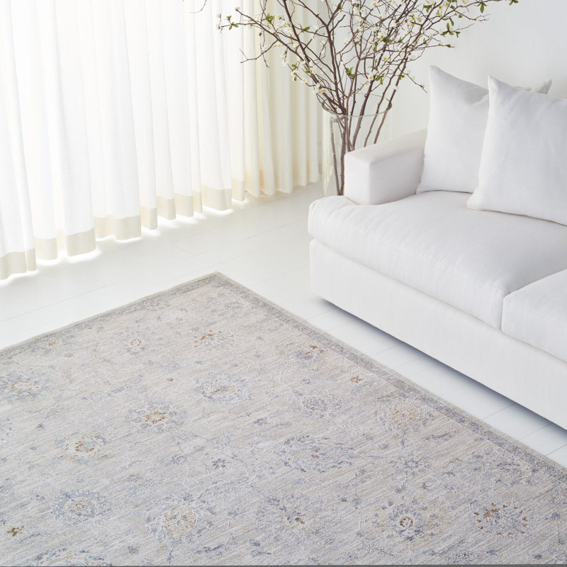Ethereal Gray Oriental Synthetic 10' x 14' Hand-Knotted Area Rug