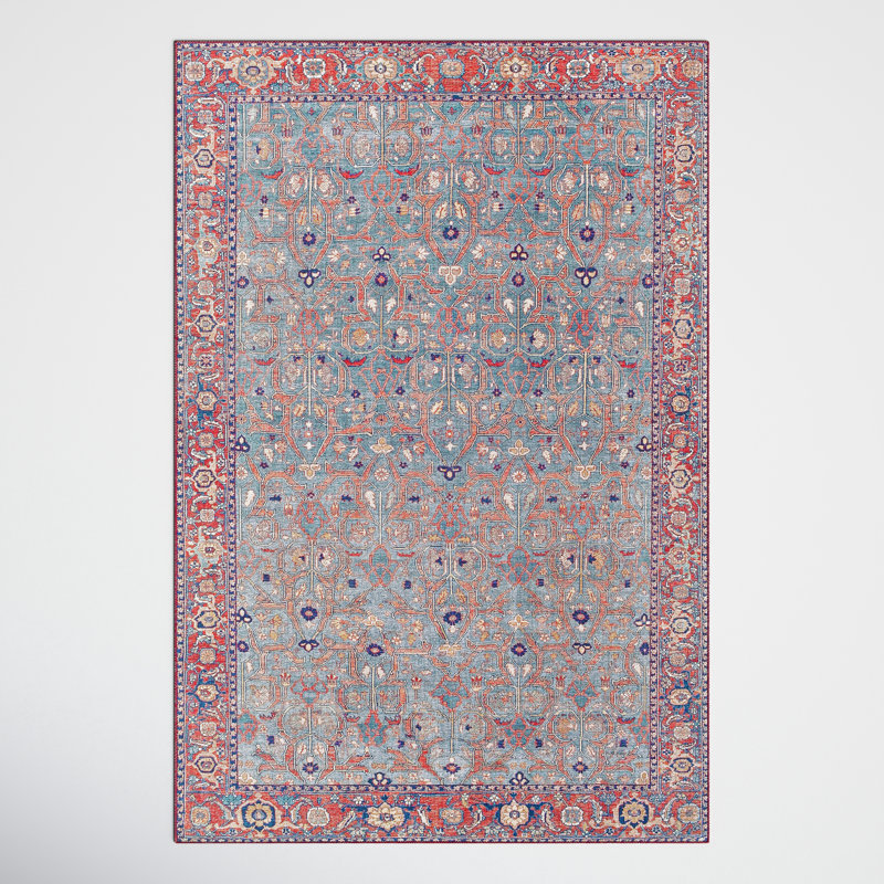 Emi 7'6" x 9'6" Red Synthetic Easy Care Hand-Knotted Rug