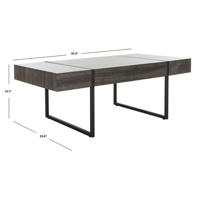 Tristan 43'' Black Wood and Metal Transitional Coffee Table