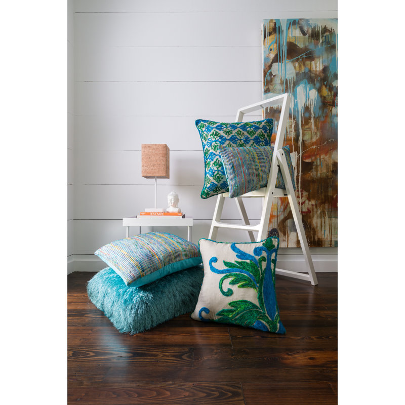 Brown 22" Square Embroidered Polyester Throw Pillow Set