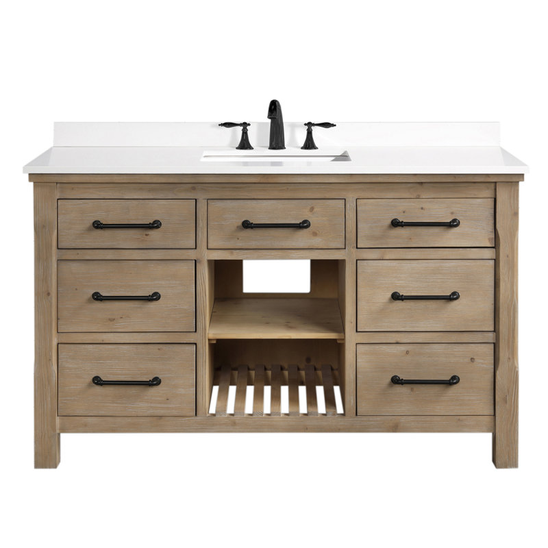 Lauren 55'' Weathered Fir Single Bathroom Vanity with White Stone Top