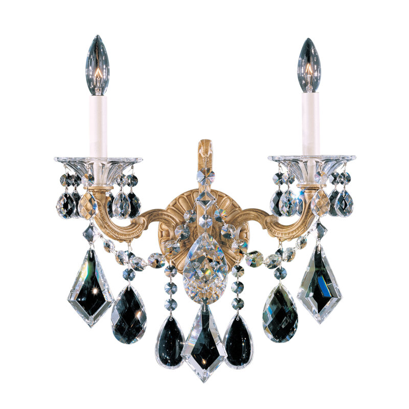 La Scala French Gold Dual-Light Wall Sconce with Clear Crystals