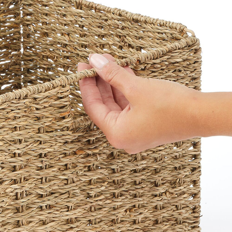 Seagrass Woven Square Storage Bin with Handles - Natural Off-White