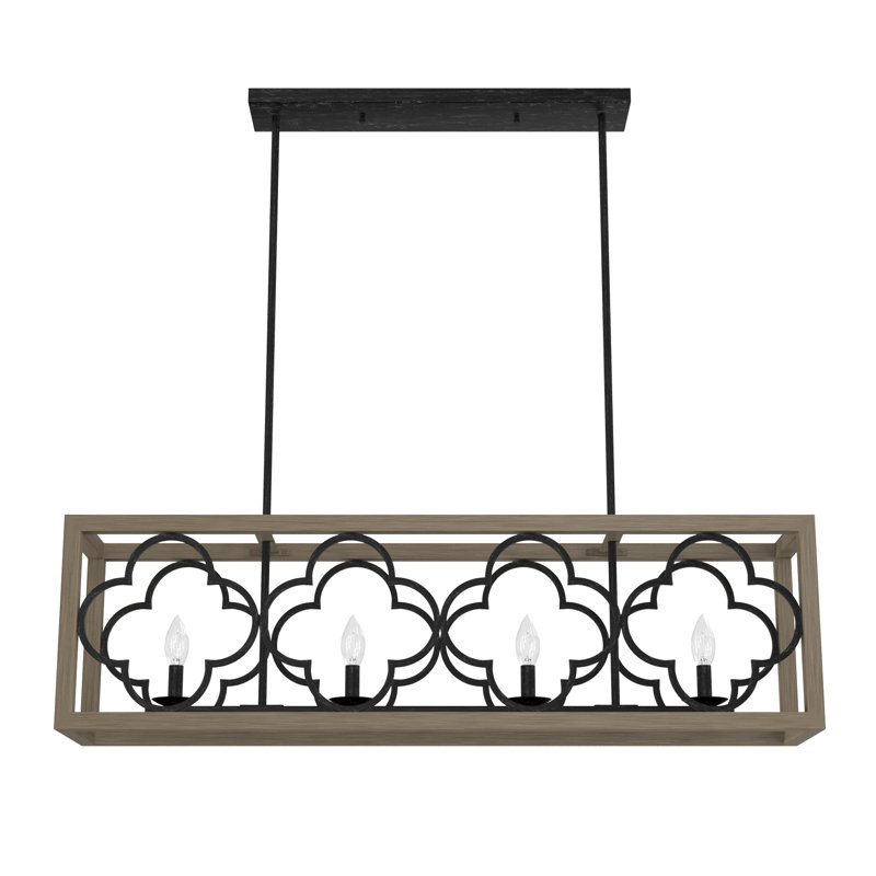French Oak and Iron 4-Light Linear Chandelier