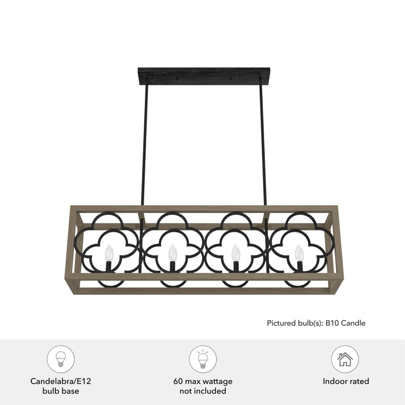 French Oak and Iron 4-Light Linear Chandelier