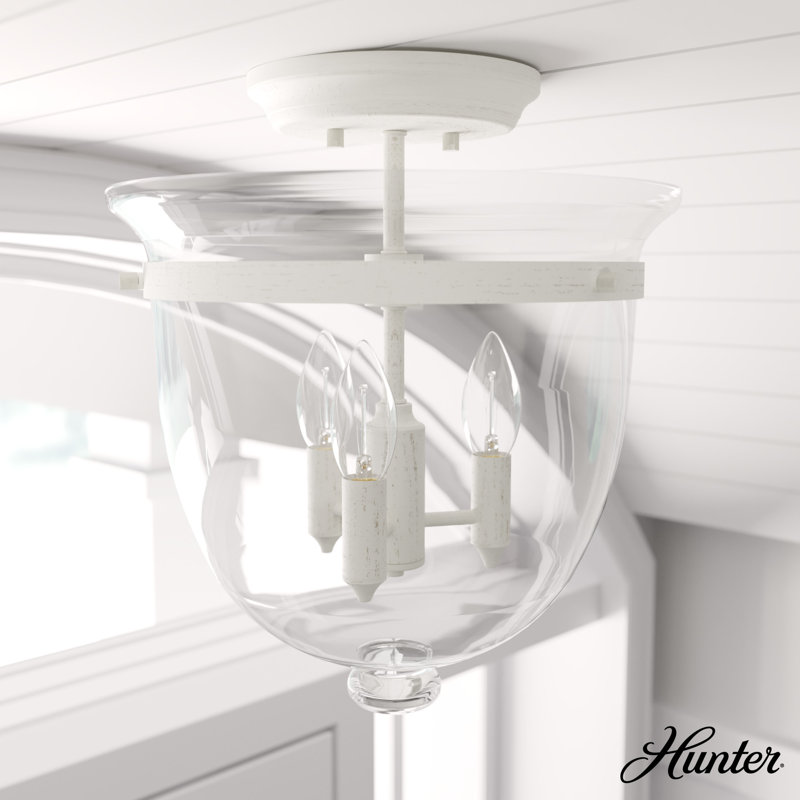 Rustic White Glass 3-Light Semi-Flush Mount Pendant
