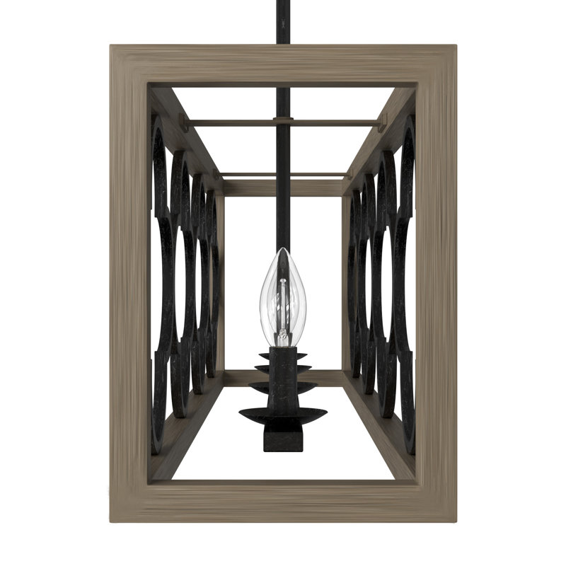 French Oak and Iron 4-Light Linear Chandelier