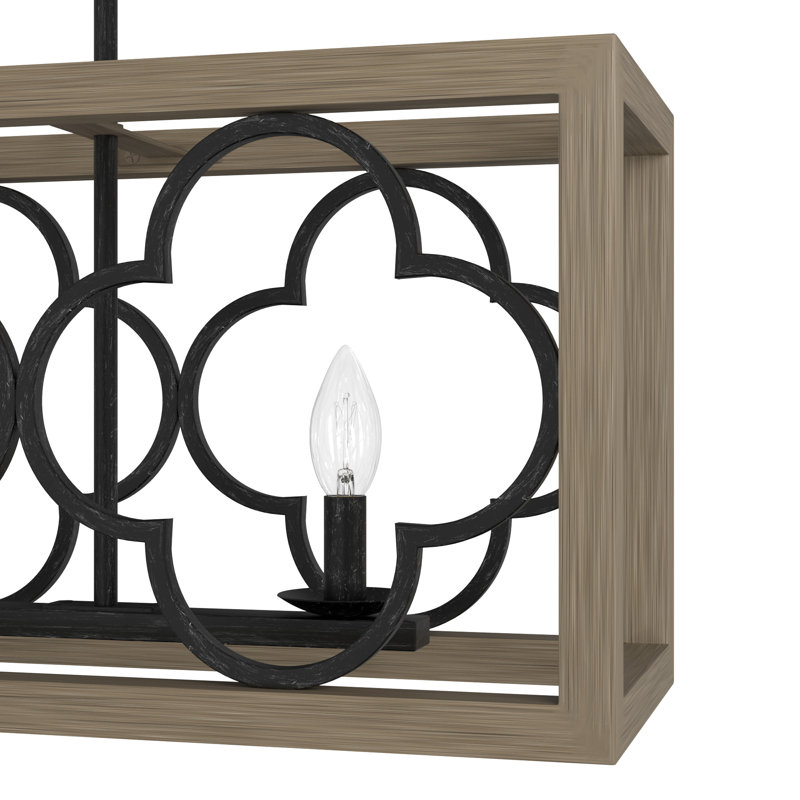 French Oak and Iron 4-Light Linear Chandelier