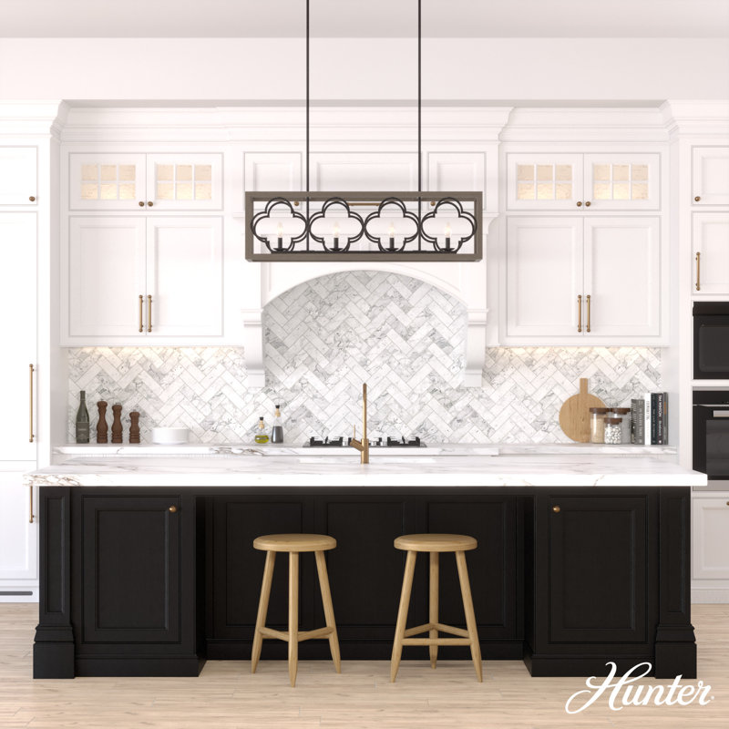 French Oak and Iron 4-Light Linear Chandelier