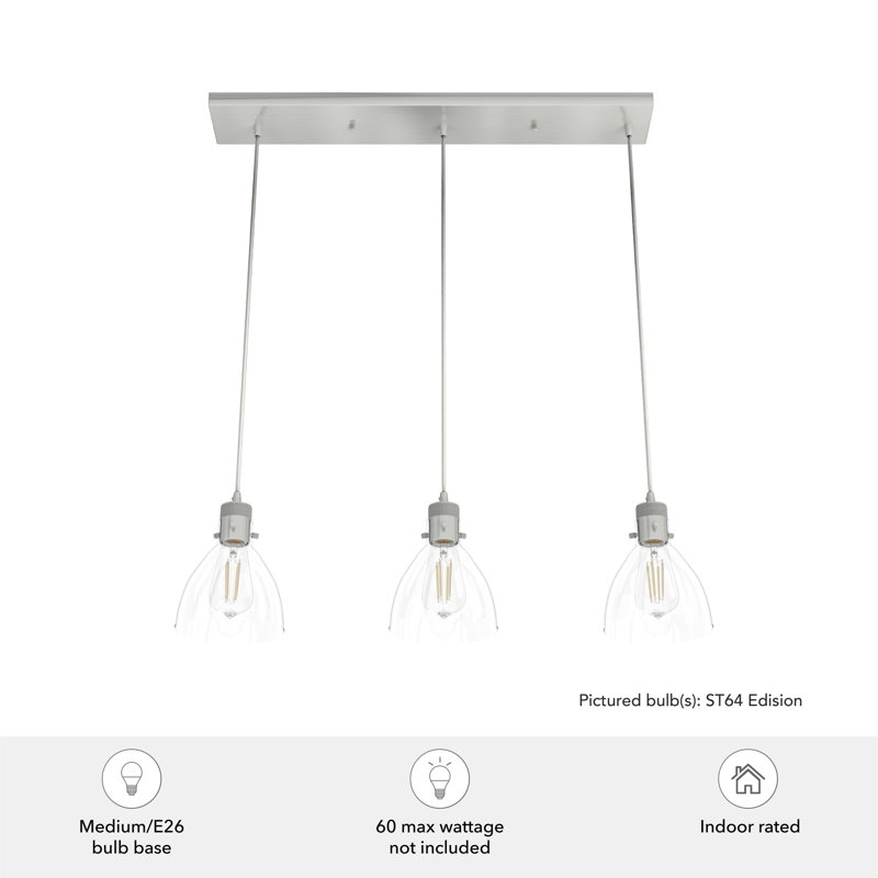 Van Nuys Brushed Nickel 3-Light Linear Cluster Pendant