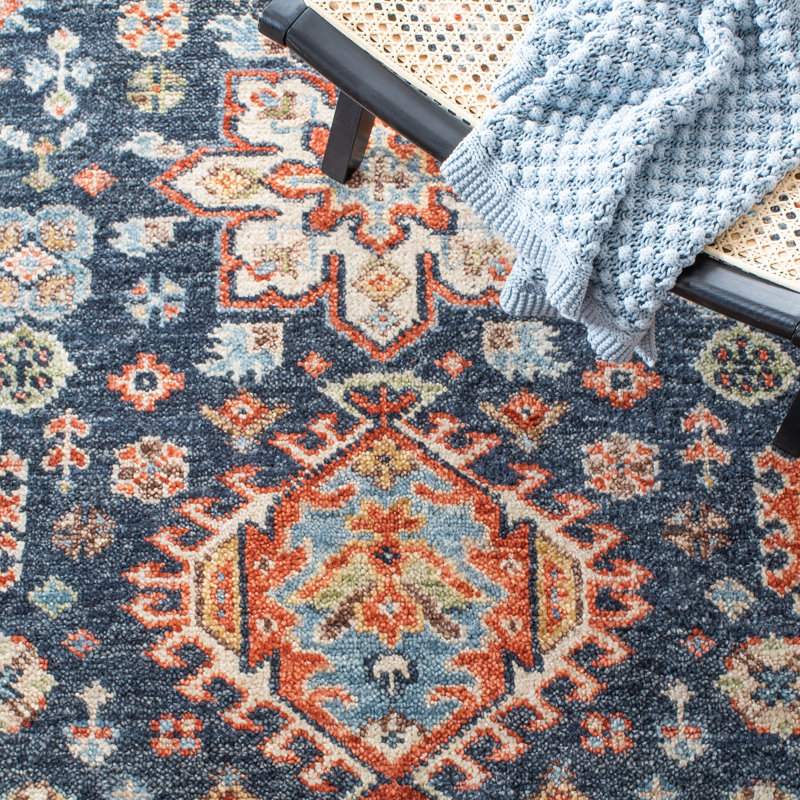 Samarkand Elegance Hand-Knotted Black Wool 8' x 10' Area Rug