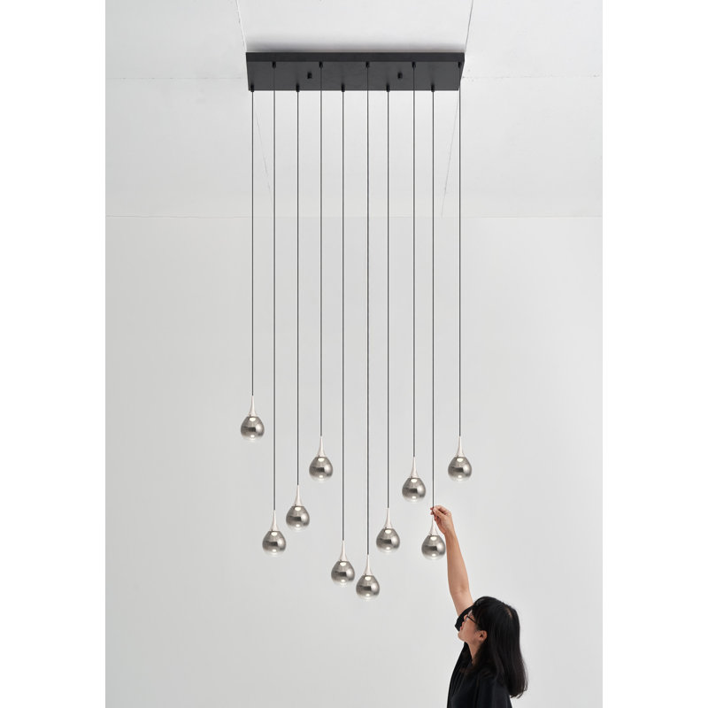 PaoPao Chrome 35.5" LED Pendant Light with Mouth-Blown Glass